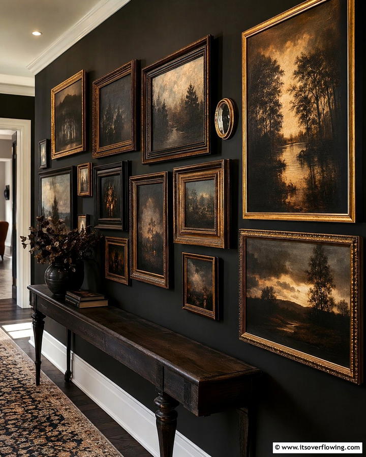 Gallery Wall with Dark Artwork - 25 Gothic Boho Decor Ideas for a Unique and Eclectic Style