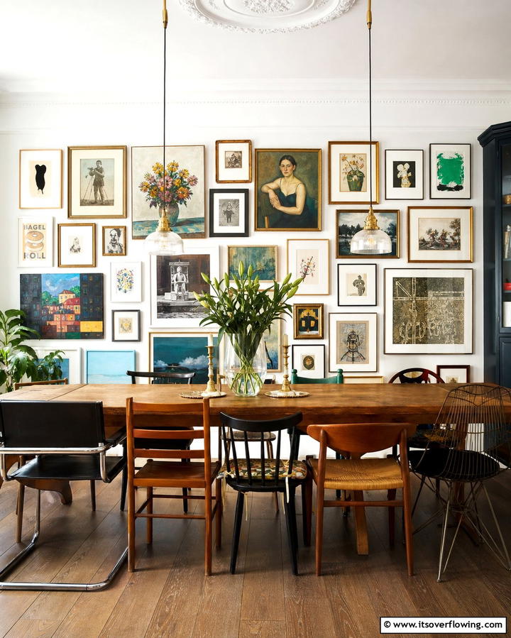 Gallery Wall with Eclectic Art - 25 Eclectic Dining Room Ideas for Unique Gatherings