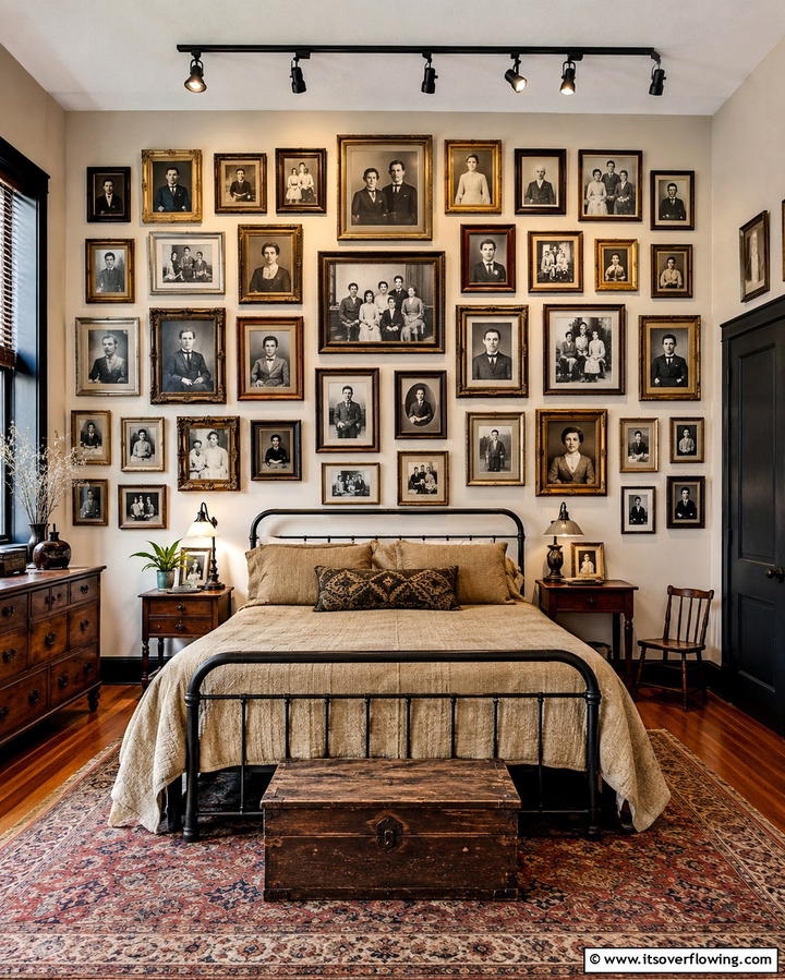 Gallery Wall with Vintage Frames - 25 Vintage Bedroom Ideas for Timeless Charm & Style