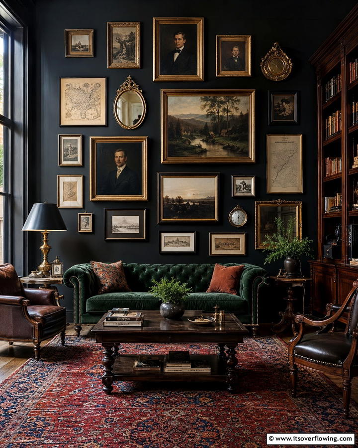 Gallery Walls with Classic Artwork - 25 Dark Academia Interior Design Ideas for Sophistication