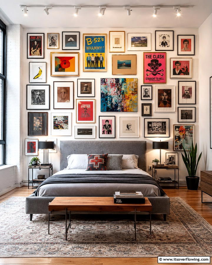 Gallery Walls with Eclectic Art - 25 Trendy Hipster Bedroom Ideas for a Unique Personal Space
