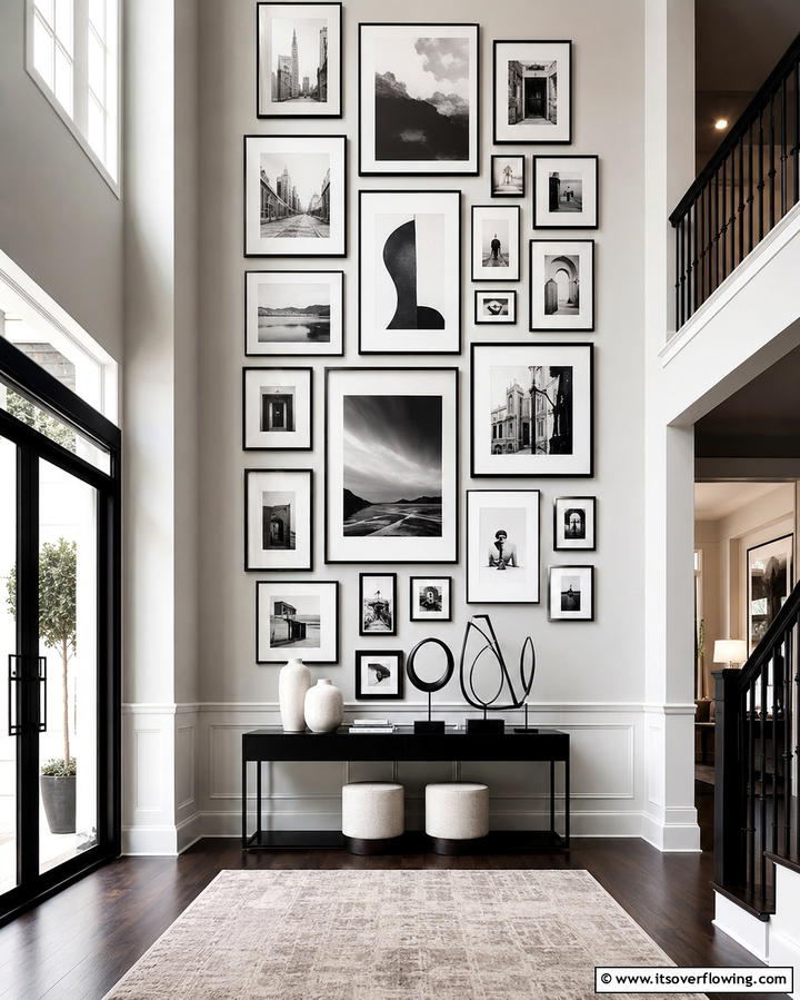 Gallery Walls with Mixed Frames - 30 High Ceiling Wall Decor Ideas for Tall Interior Spaces