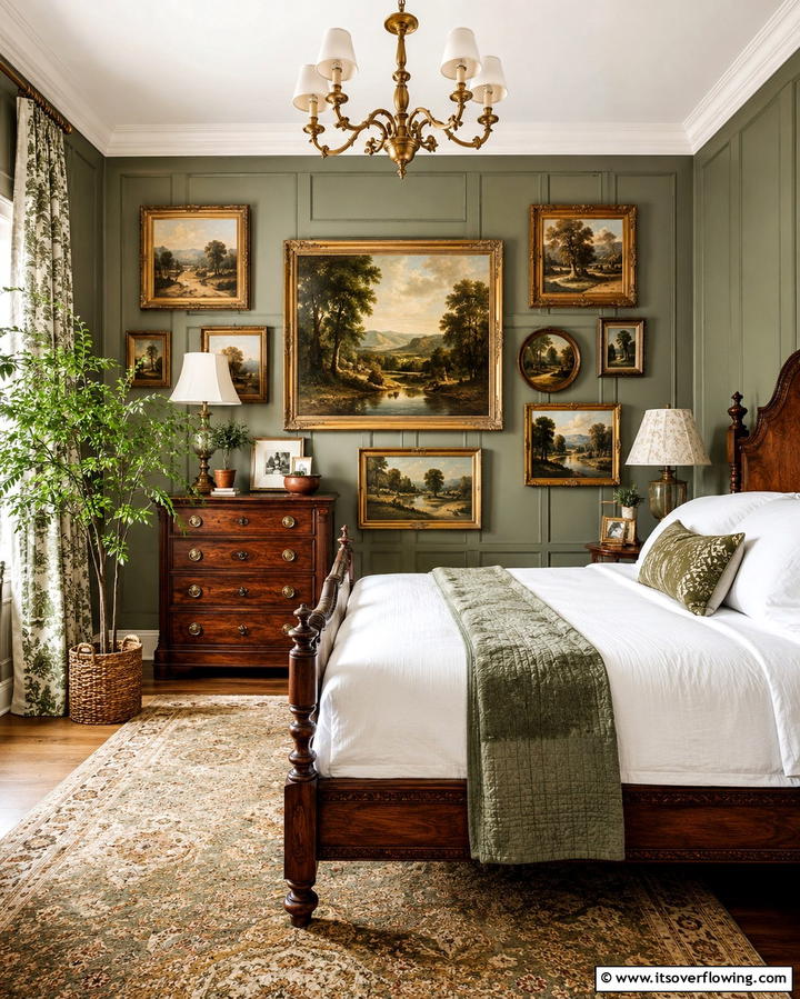 Gallery Walls with Vintage Art - 25 Grandmillennial Style Bedroom Ideas for a Chic Look