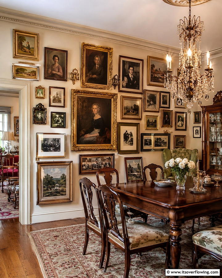 Gallery Walls with Vintage Art - 20 Vintage Dining Room Ideas for Timeless Elegance