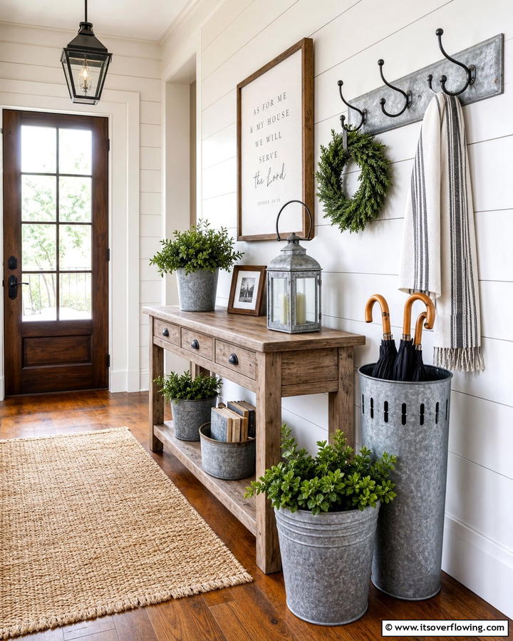 Galvanized Metal Accents - 25 Farmhouse Entryway Ideas for a Warm and Welcoming First Impression