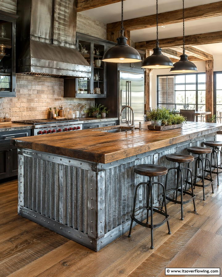 Galvanized Metal Accents - 25 Farmhouse Kitchen Island Ideas for Rustic Charm