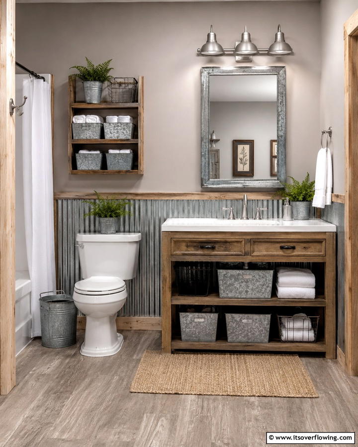 Galvanized Metal Accents - 25 Rustic Bathroom Ideas for a Cozy Feel