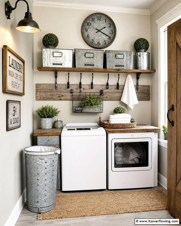 Galvanized Metal Accents for Industrial Flair - 25 Farmhouse Laundry Room Ideas for Function and Style