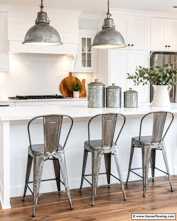 Galvanized Metal AccentsExact - 30 Charming White Farmhouse Kitchen Inspirations