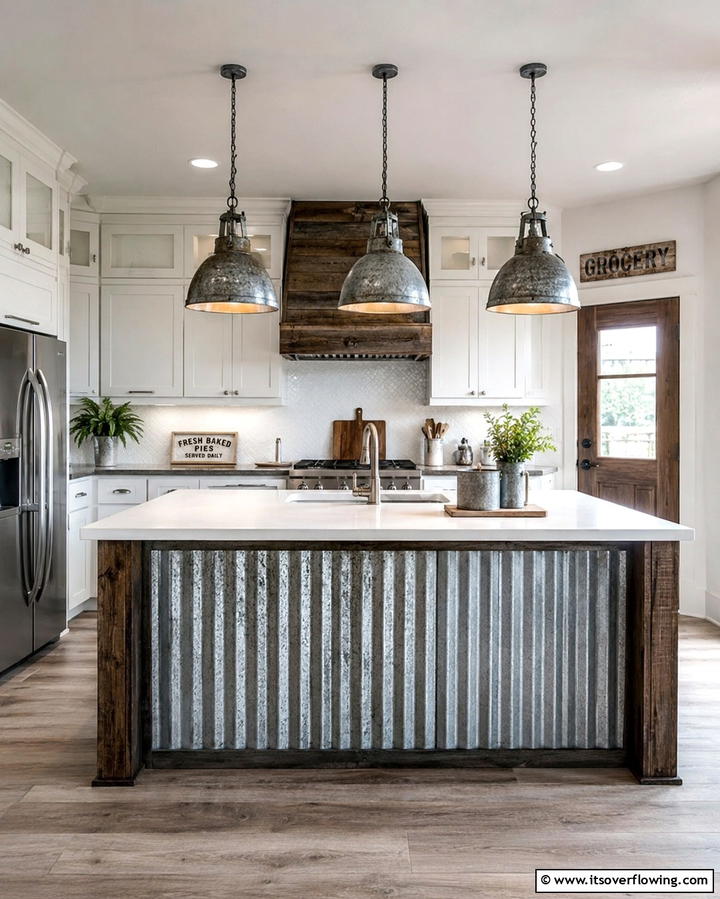 Galvanized Metal AccentsOne - 30 Charming White Farmhouse Kitchen Inspirations