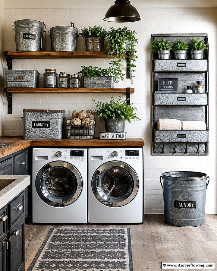 Galvanized Metal Accessories - 20 Vintage Laundry Room Decor Ideas for a Retro Look