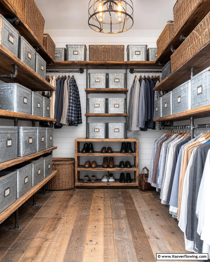 Galvanized Metal Bins - 20 Rustic Closet Ideas for a Charming Storage Solution
