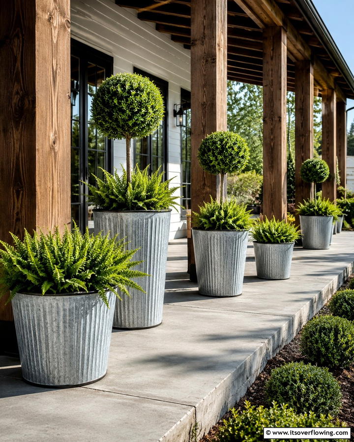 Galvanized Metal Planters - 25 Rustic Porch Ideas to Create a Cozy Outdoor Retreat