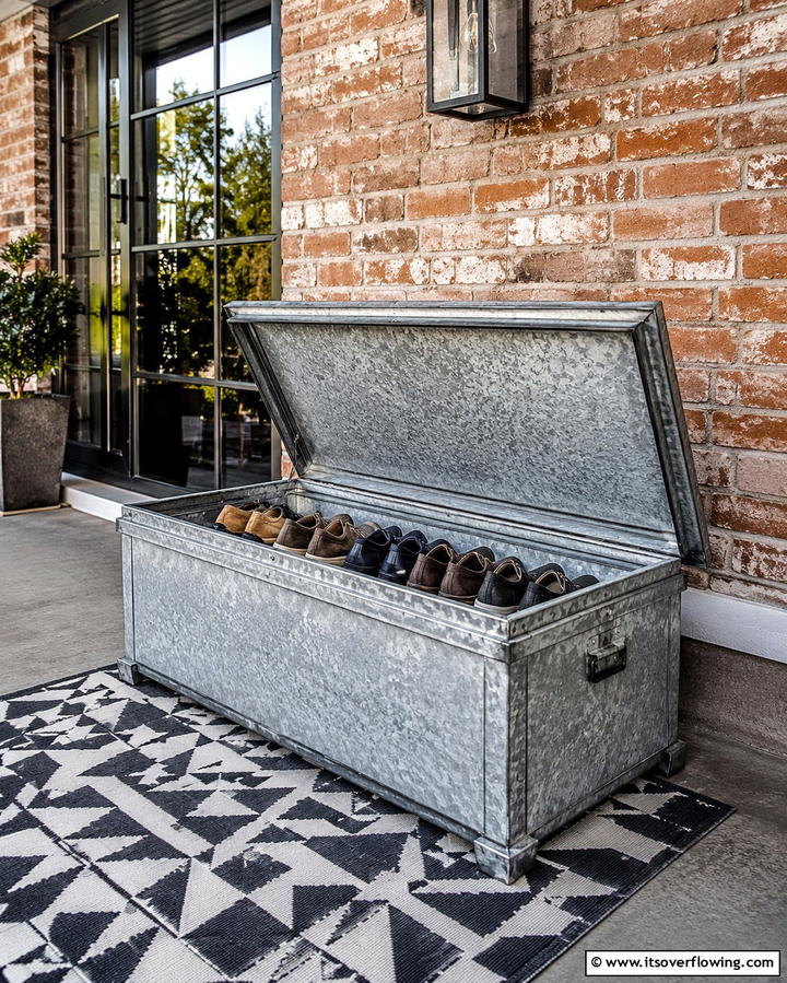 Galvanized Steel Shoe Chest - 25 Outdoor Shoe Storage Ideas for Organized Spaces
