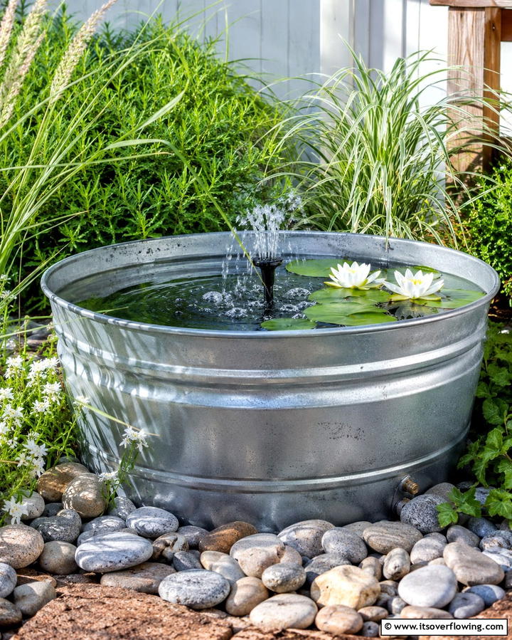 Galvanized Tub Water Feature - 25 Vintage Garden Ideas for a Timeless Outdoor Space