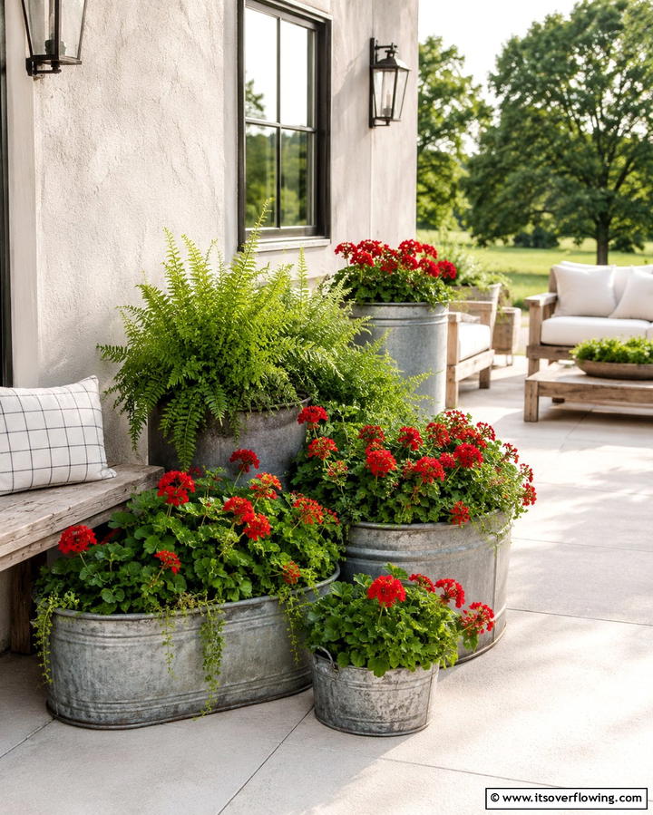 Galvanized Tubs as Planters - 30 Farmhouse Patio Ideas for Rustic Outdoor Relaxation