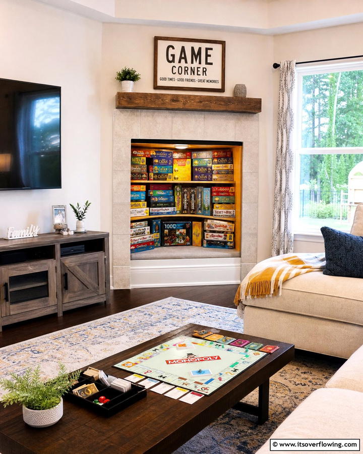 Game Corner - 20 Empty Fireplace Ideas to Transform Your Hearth