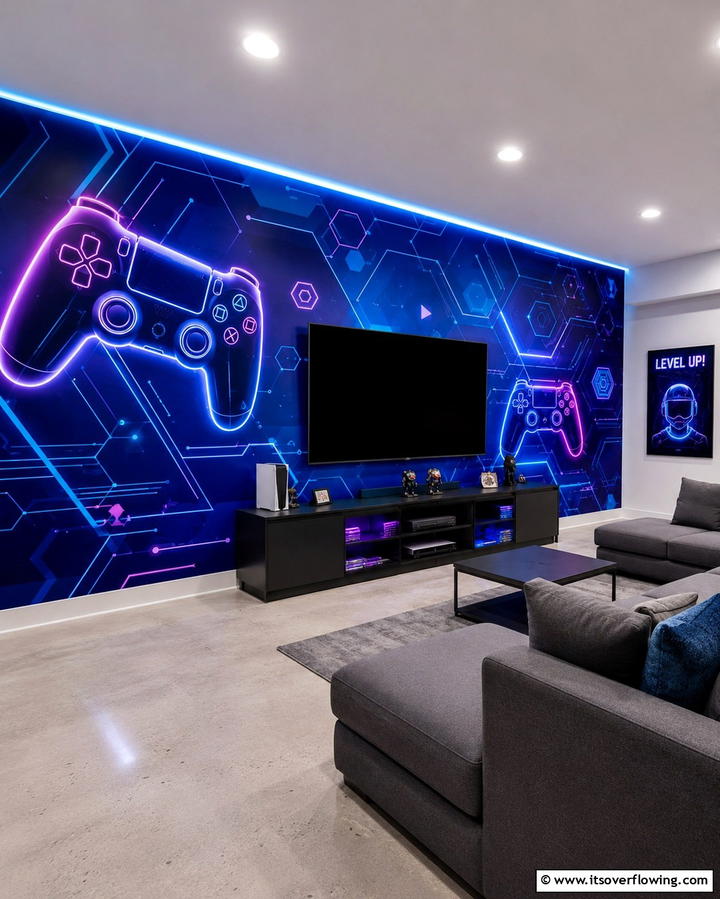 Game Room Dynamic Mural - 30 Interactive Mural Ideas- Transform Your Walls Creatively