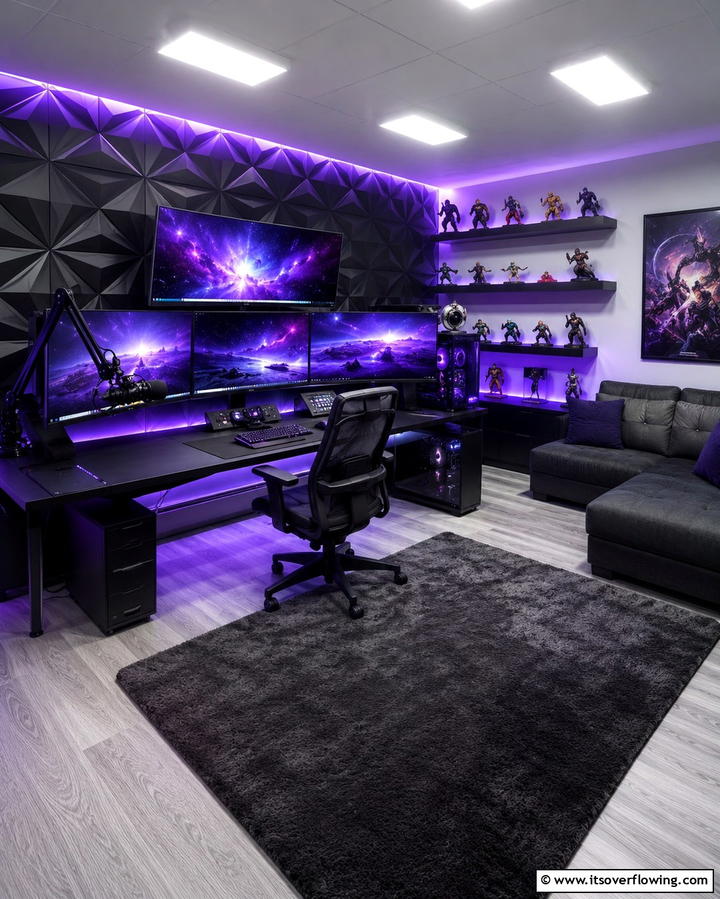 Gamers Paradise with Multi Screen Setup - 25 Luxury Game Room Ideas for the Ultimate Entertainment Space