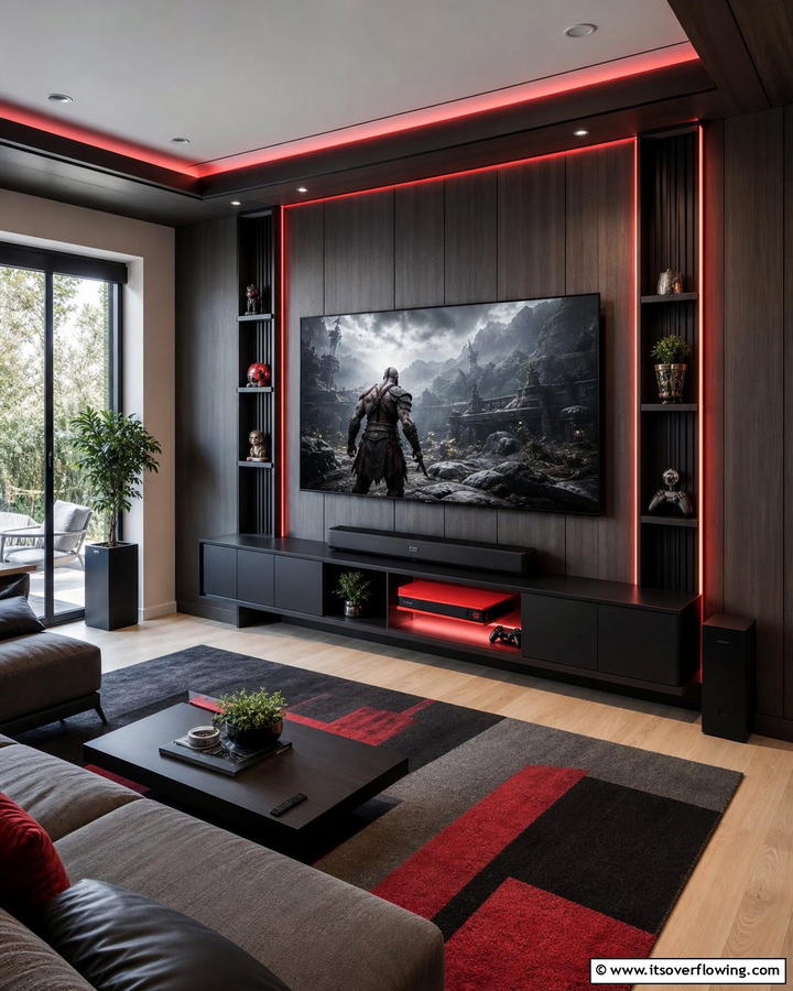 Gaming Console Integration - 25 Red and Black Gaming Setup Ideas for a Stylish Space