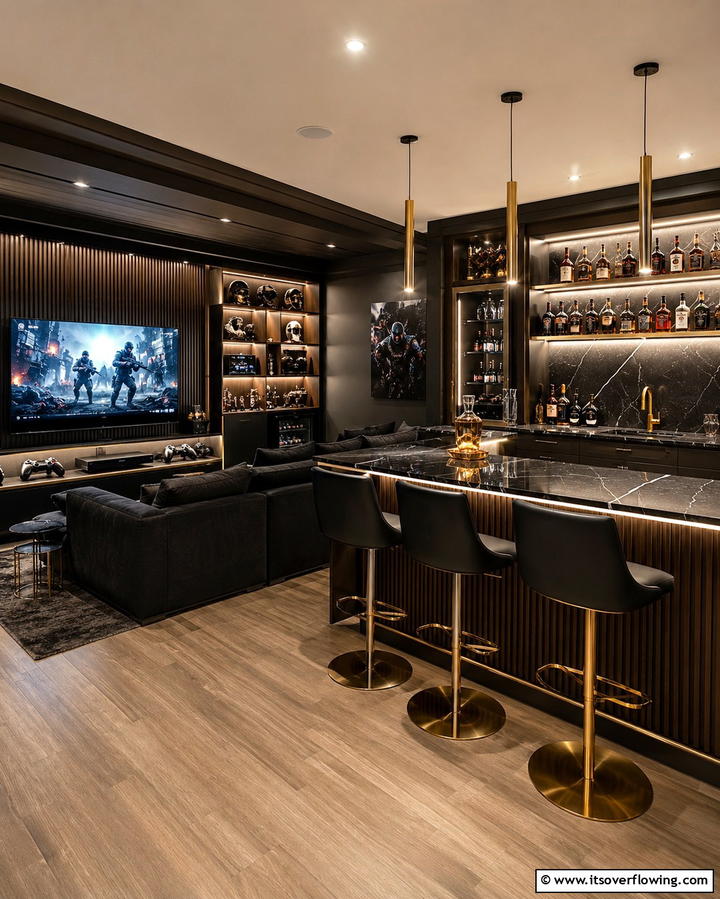 Gaming Den with Built In Bar - 25 Luxury Game Room Ideas for the Ultimate Entertainment Space