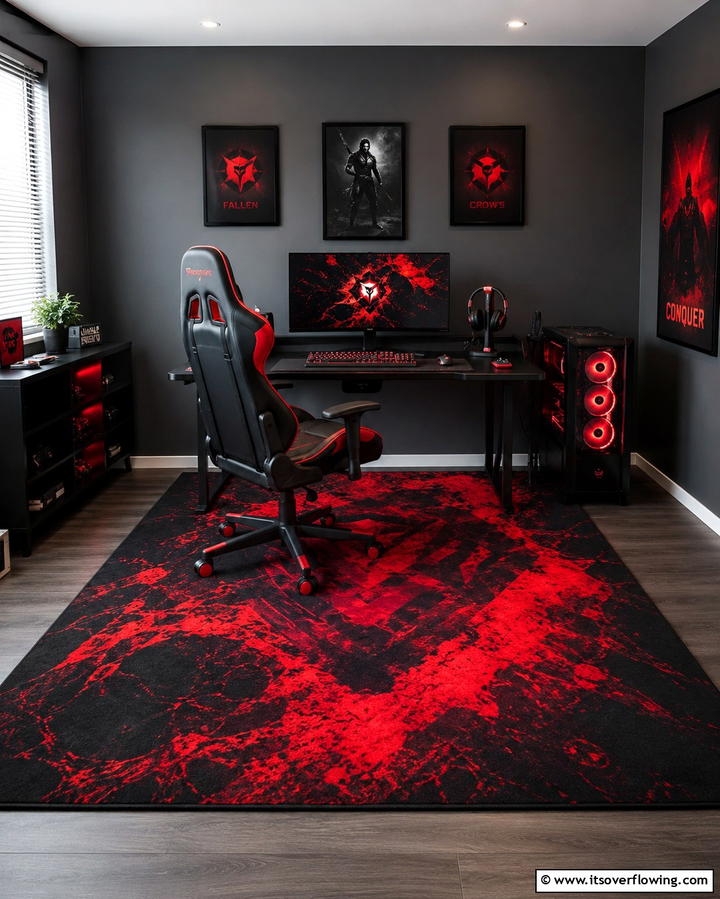 Gaming Themed Rugs - 25 Red and Black Gaming Setup Ideas for a Stylish Space