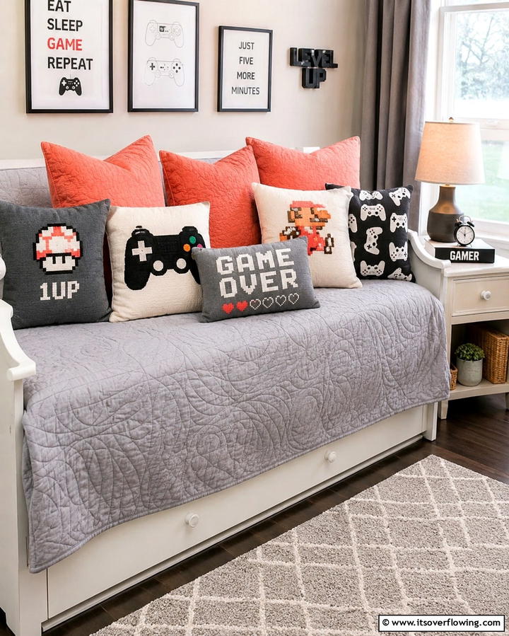 Gaming Themed Throw Pillows - 25 Gamer Girl Room Ideas for a Fun and Stylish Space