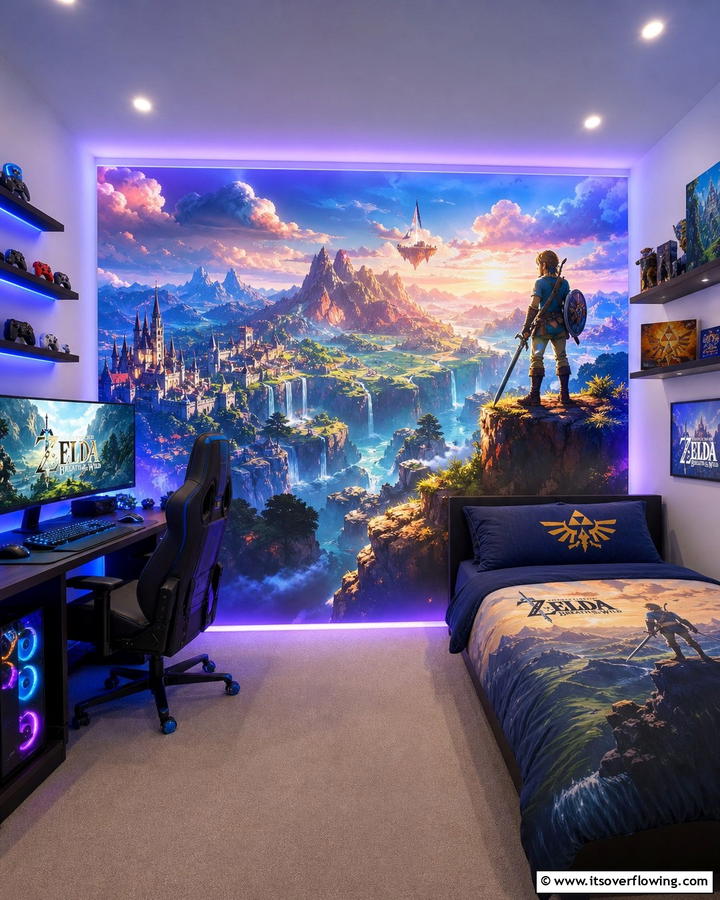 Gaming Themed Wall Murals - 25 Boys Gaming Bedroom Ideas for the Ultimate Gaming Setup