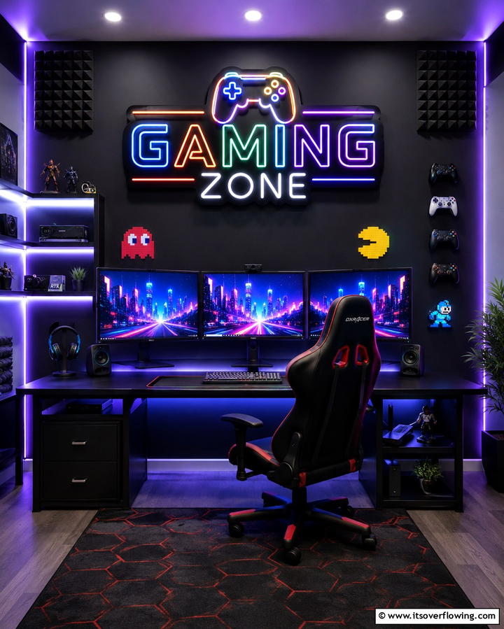 Gaming Zone LED Sign - 20 Man Cave Sign Ideas for a Personalized Space