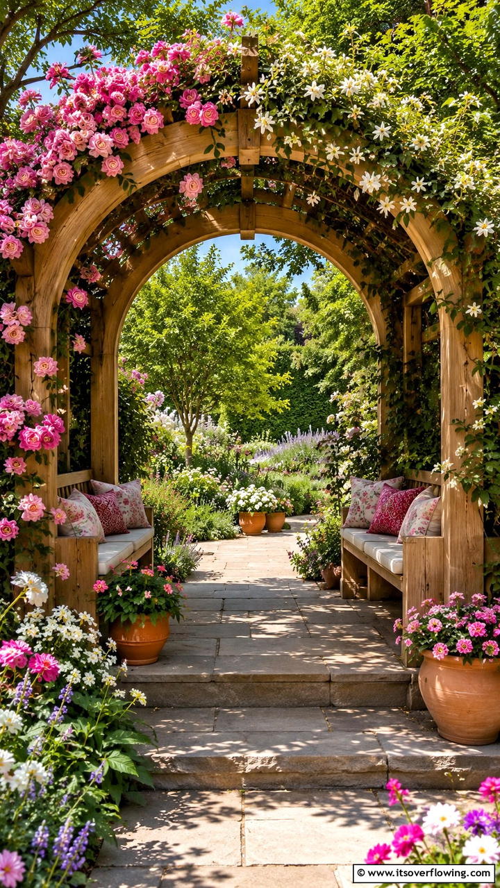 Garden Arch with Integrated Seating - 30 Garden Arch Ideas for Enchanting Outdoor Spaces