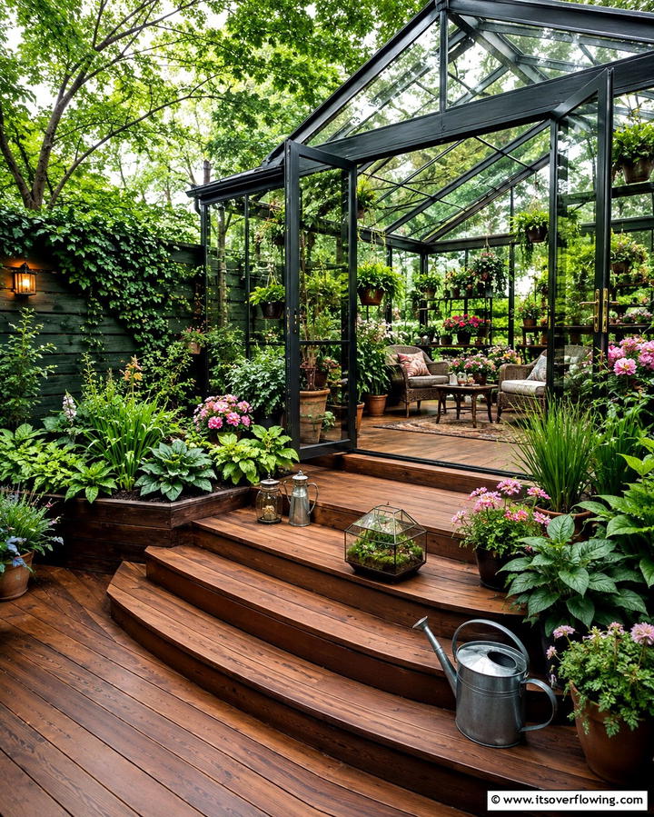 Garden Focused Deck with Glass Enclosed Sunroom - 25 Sunroom and Deck Combo Ideas for Seamless Indoor-Outdoor Living