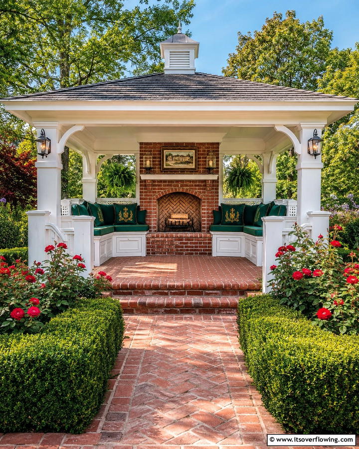 Garden Gazebo with Built In Fireplace Seating - 25 Gazebo With Fireplace Ideas for Cozy Outdoor Nights