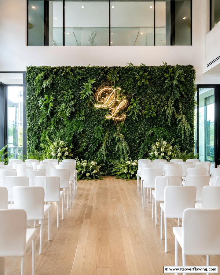Garden Inspired Greenery Wall - 30 Stunning Wedding Altar Design Inspirations