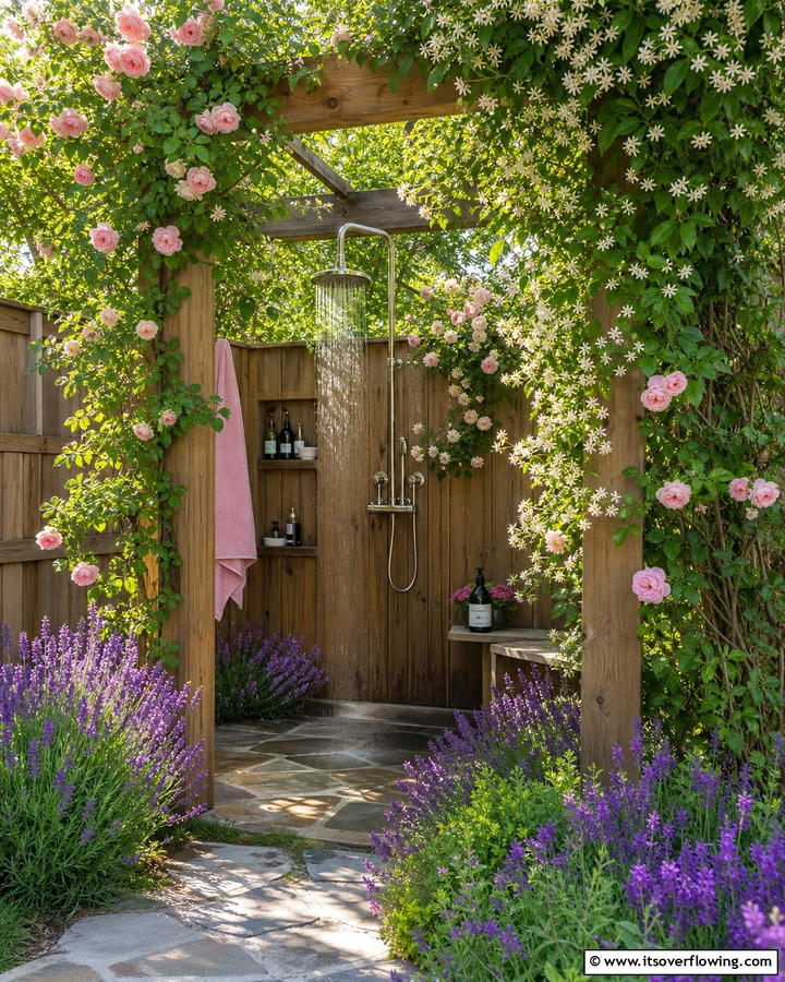 Garden Integrated Refreshment - 21 Outdoor Shower Designs for Poolside Luxury & Functionality