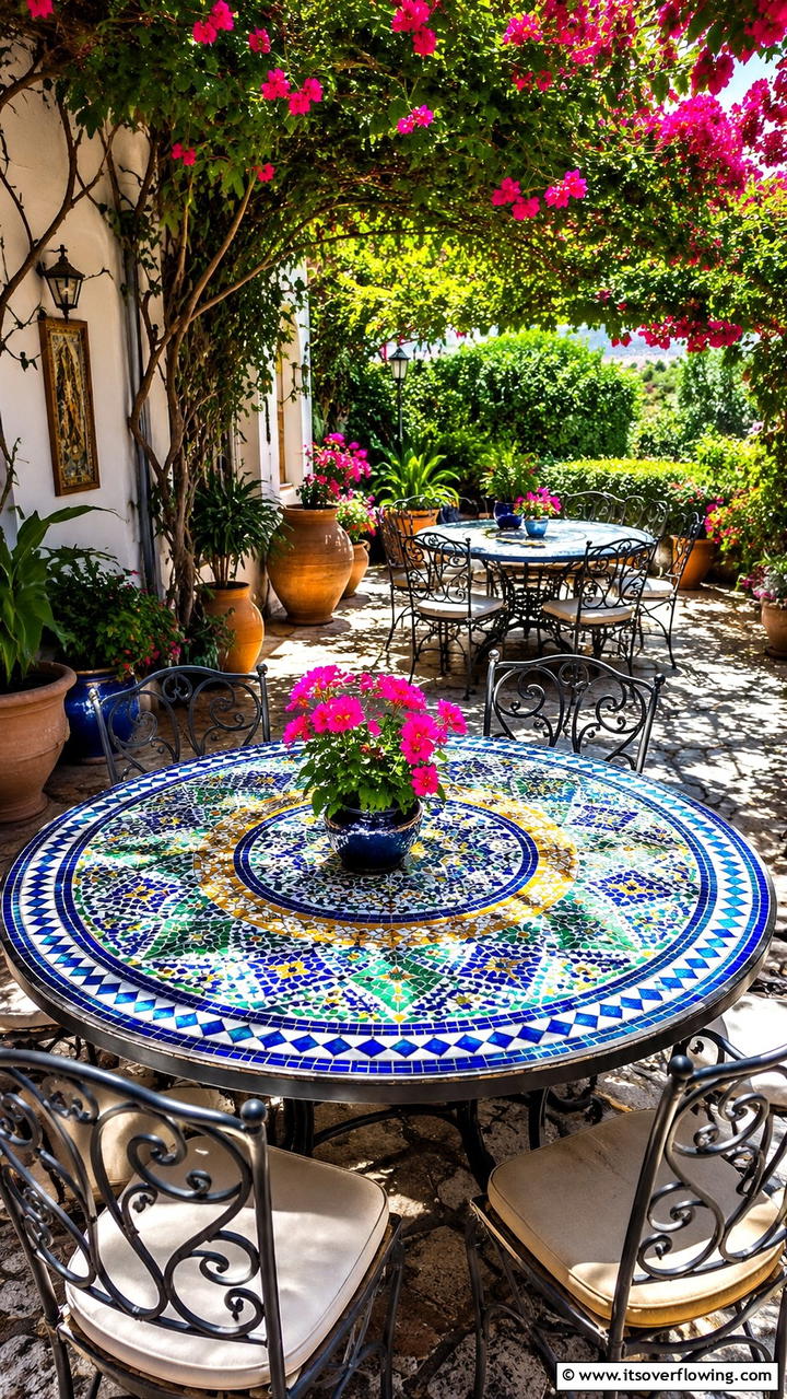 Garden Mosaic Tables - 30 Garden Art Ideas to Personalize Your Outdoor Space