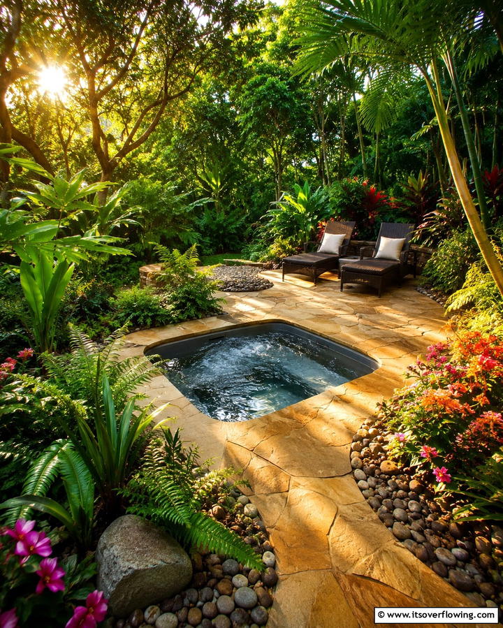 Garden Oasis Sunken Hot Tub - 20 Sunken Hot Tub Ideas for Relaxing Outdoor Spaces