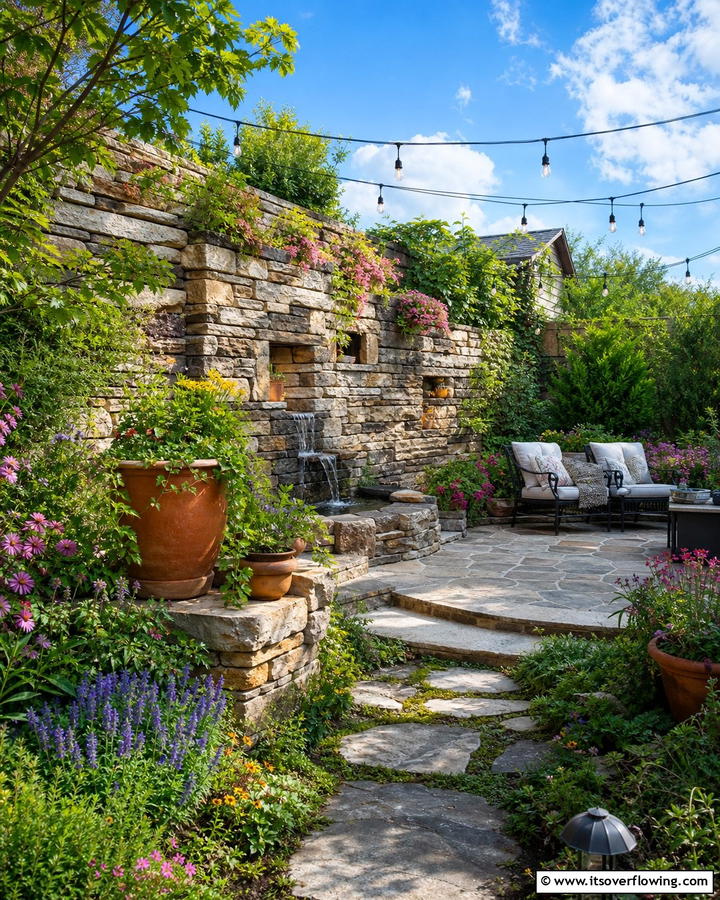 Garden Stone Feature Wall - 30 Natural Stone Wall Ideas for Rustic Outdoor Landscapes