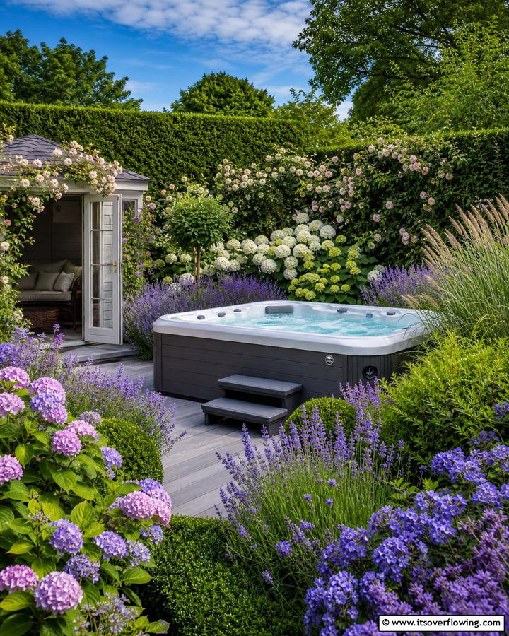 Garden Surround - 20 Hot Tub Landscaping Ideas for a Relaxing Retreat