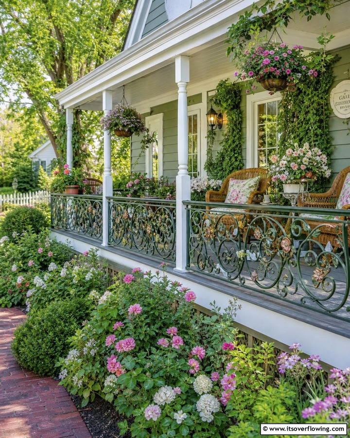 Garden Themed Accents - 21 Porch Railing Designs to Elevate Your Home’s Curb Appeal