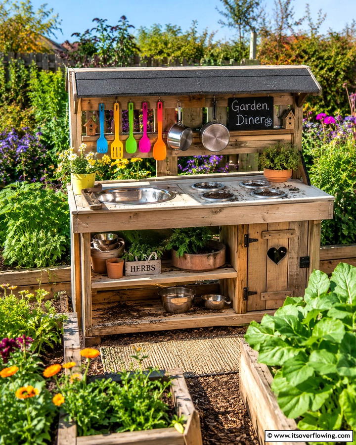 Garden Themed Mud Kitchen - 30 Mud Kitchen Ideas to Inspire Outdoor Kids’ Play