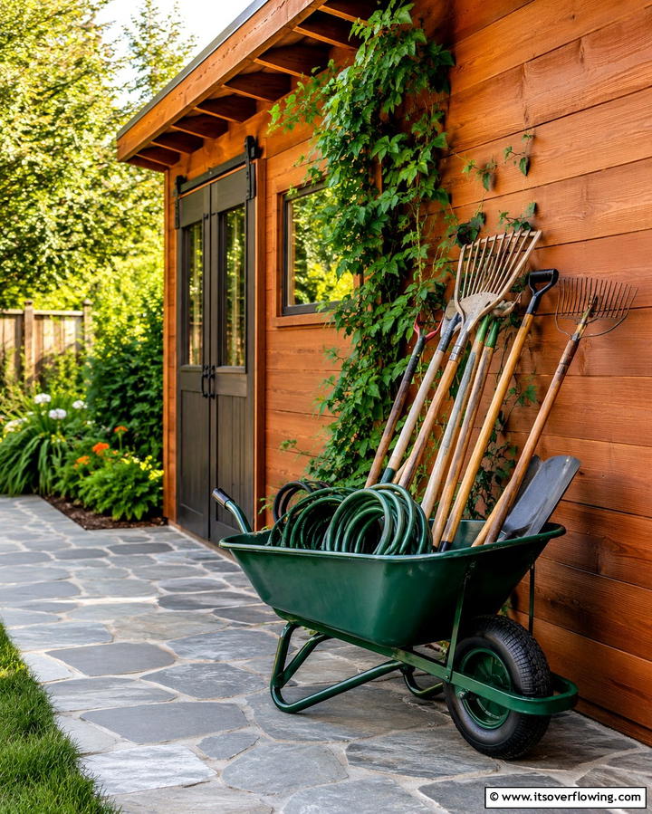 Garden Tool Storage Solution - 25 Old Wheelbarrow Ideas for Unique and Creative Garden Decor