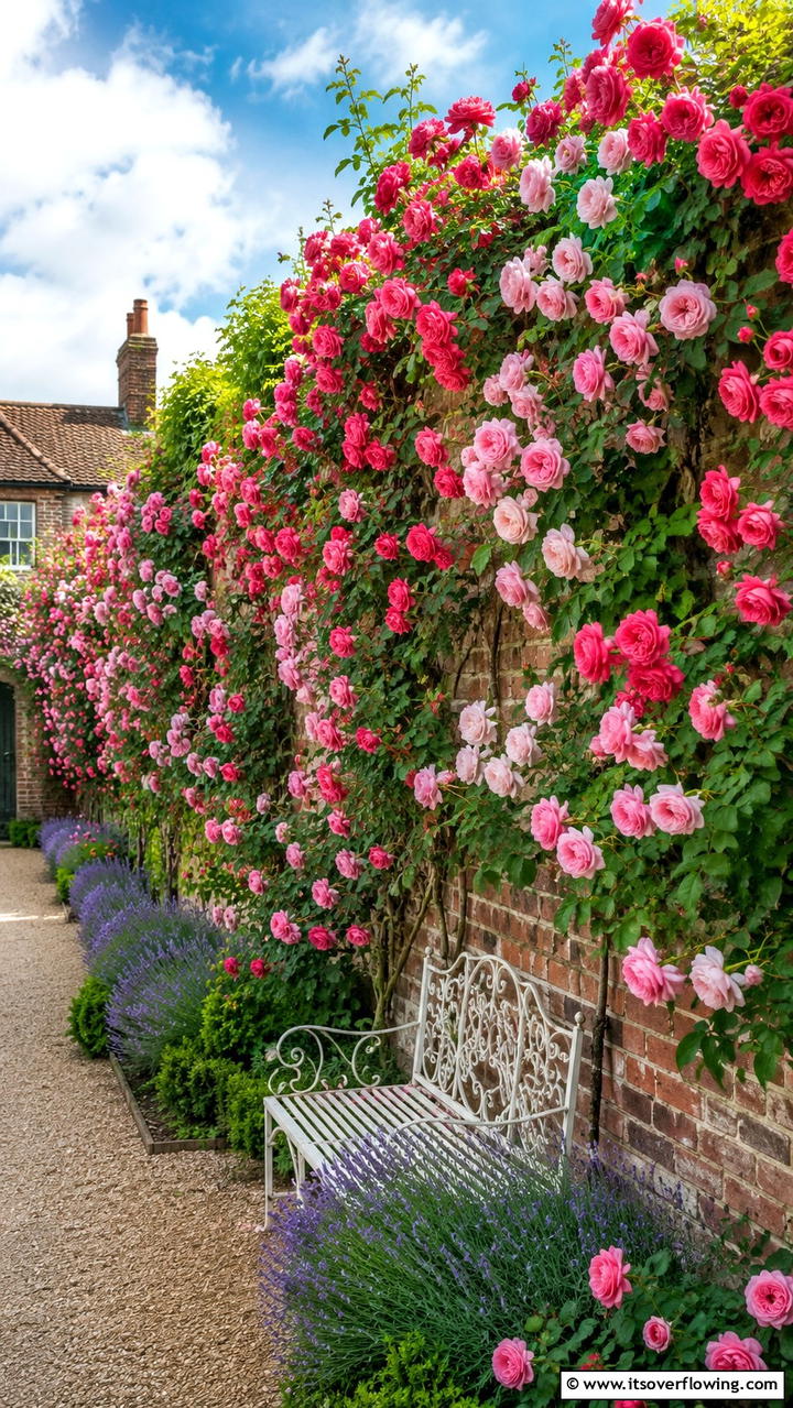 Garden Wall with Climbing Roses - 30 Garden Wall Ideas for Vertical Planting and Privacy Screens