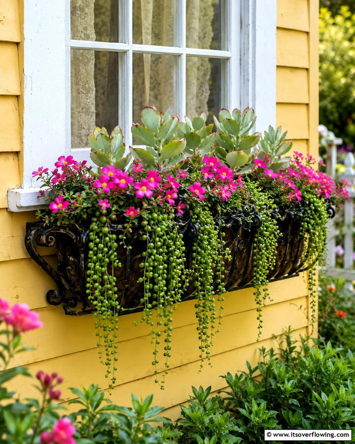Garden Window Box Succulent Arrangement - 30 Outdoor Succulent Container Ideas for Easy Gardening