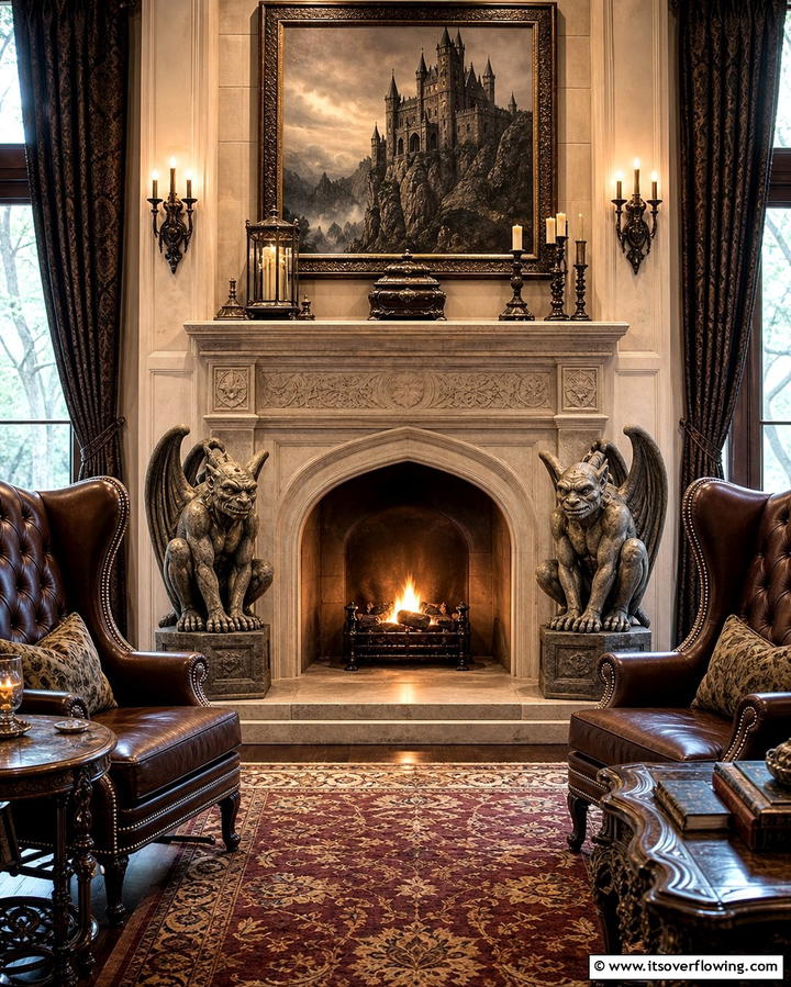 Gargoyle Accents - 25 Gothic Living Room Ideas for a Dramatic Space