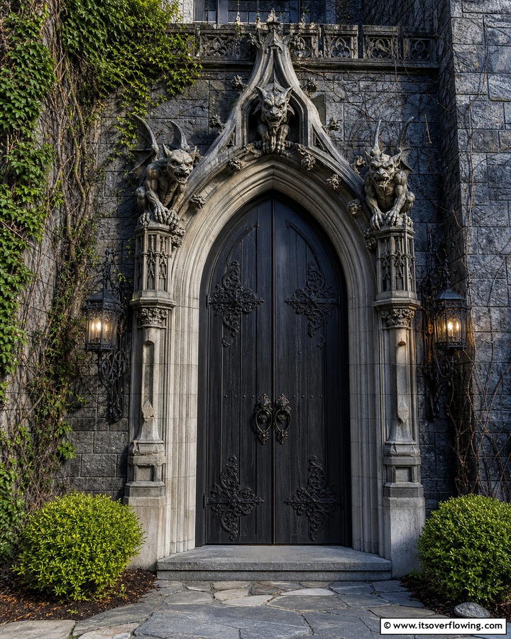 Gargoyle Accents - 20 Gothic Front Door Ideas to Enhance Your Home