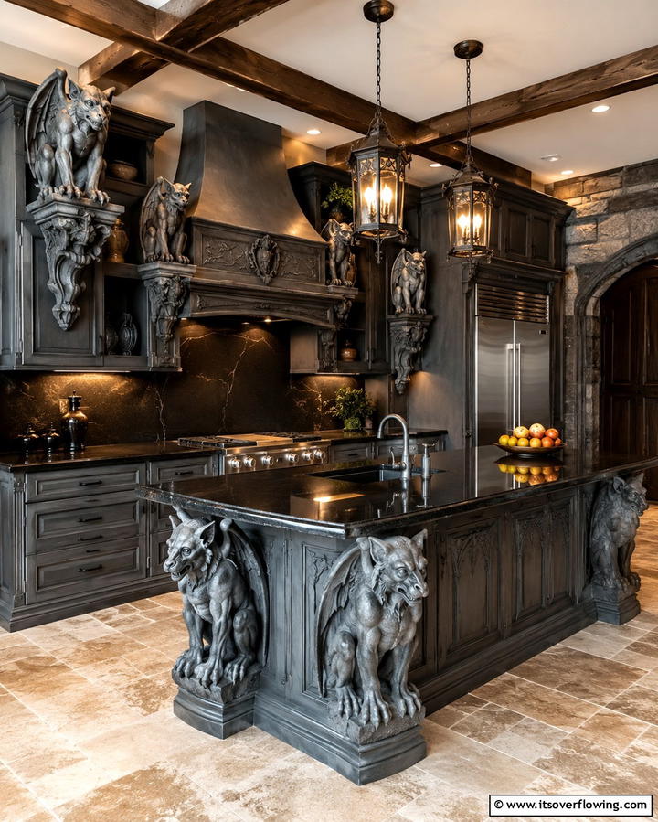Gargoyle or Gothic Statues - 30 Gothic Kitchen Ideas for Dramatic Dark Aesthetic Spaces