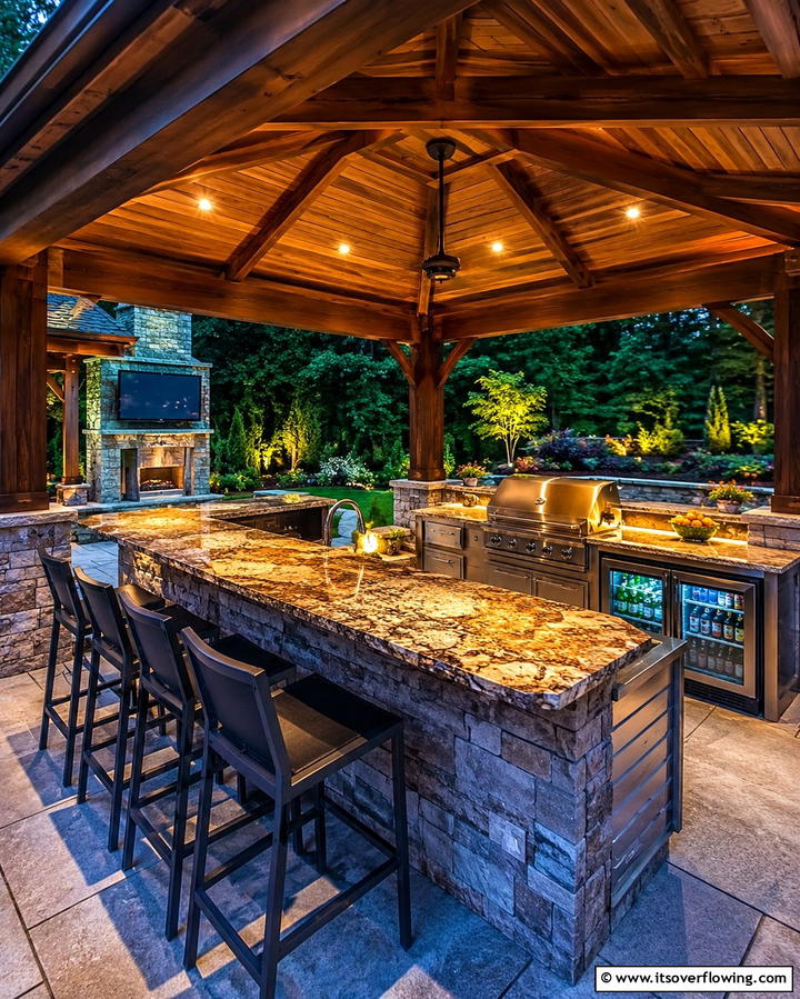 Gazebo with Bar Seating - 30 Outdoor Kitchen with Gazebo Ideas for All-Weather Cooking