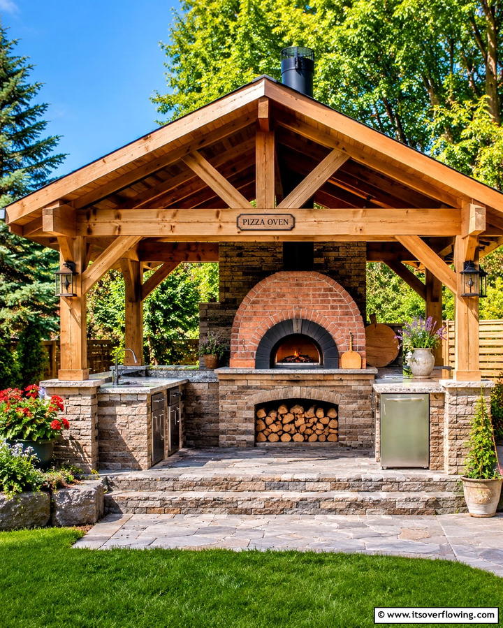 Gazebo with Built In Pizza Oven - 30 Outdoor Kitchen with Gazebo Ideas for All-Weather Cooking