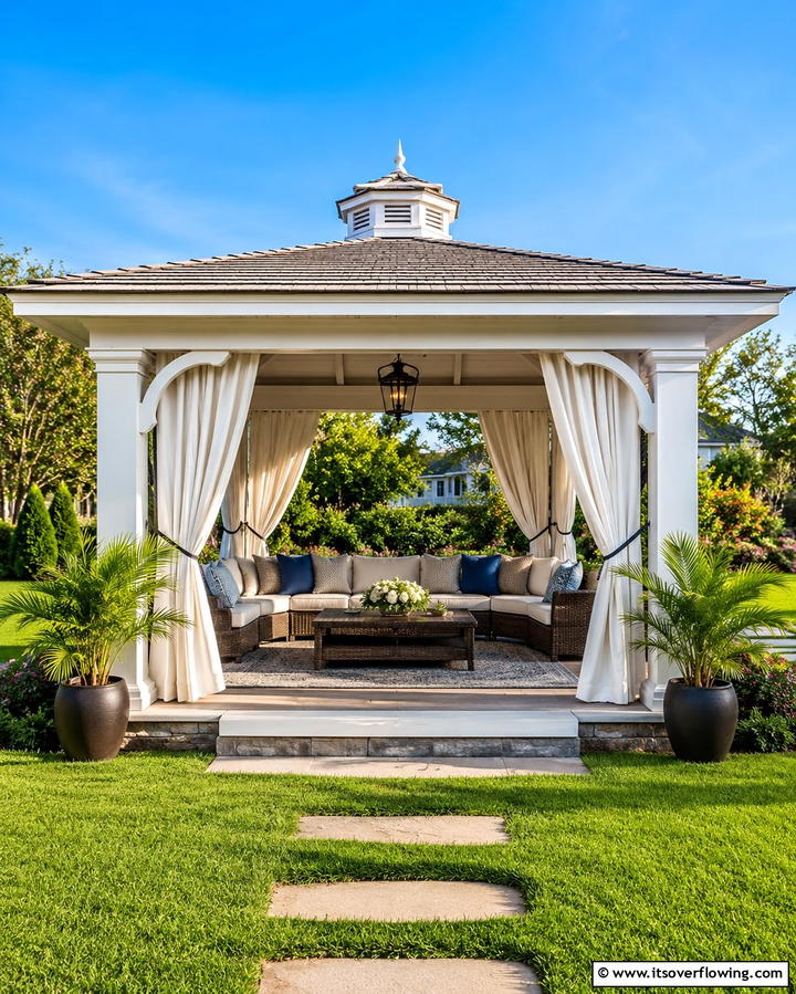 Gazebo with Curtains - 25 Shady Garden Ideas for Lush, Cool Spaces
