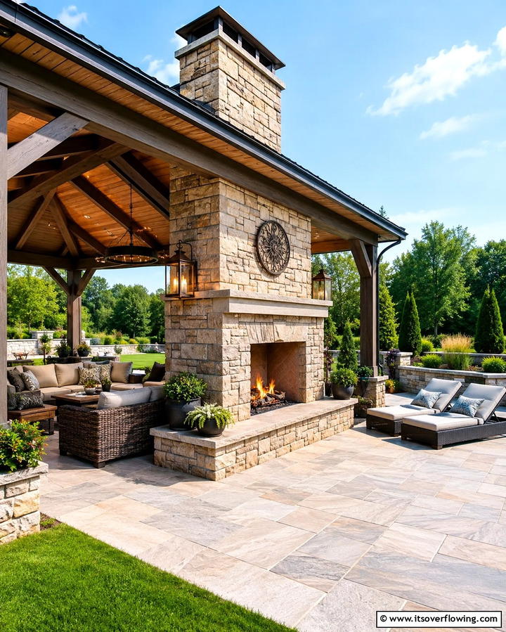 Gazebo with Dual Sided Fireplace - 25 Gazebo With Fireplace Ideas for Cozy Outdoor Nights